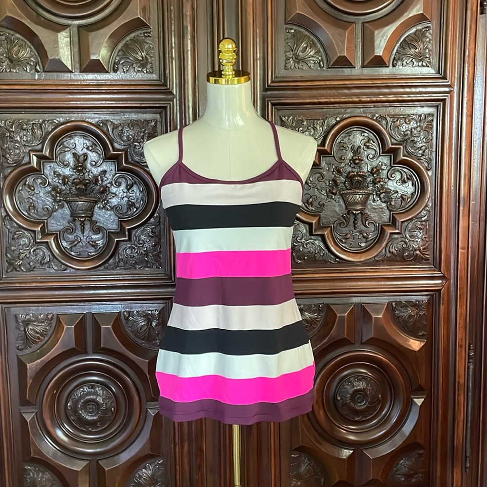 Lululemon Athletica Sz 10 Striped Tank Top Racer Back Pink Black White Purple